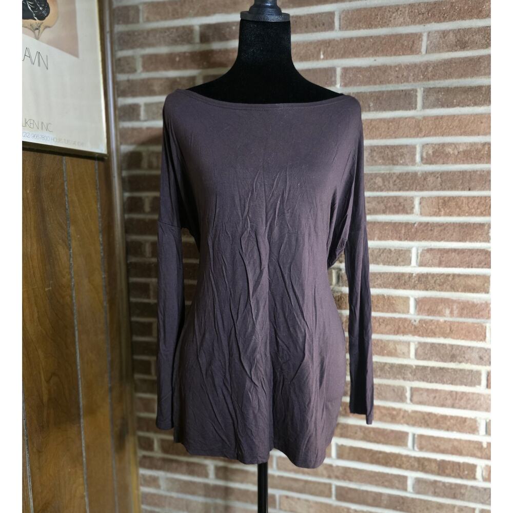 PIKO 1988 Brown Bamboo Knit With Boat Neck Long Sleeve Top Size S